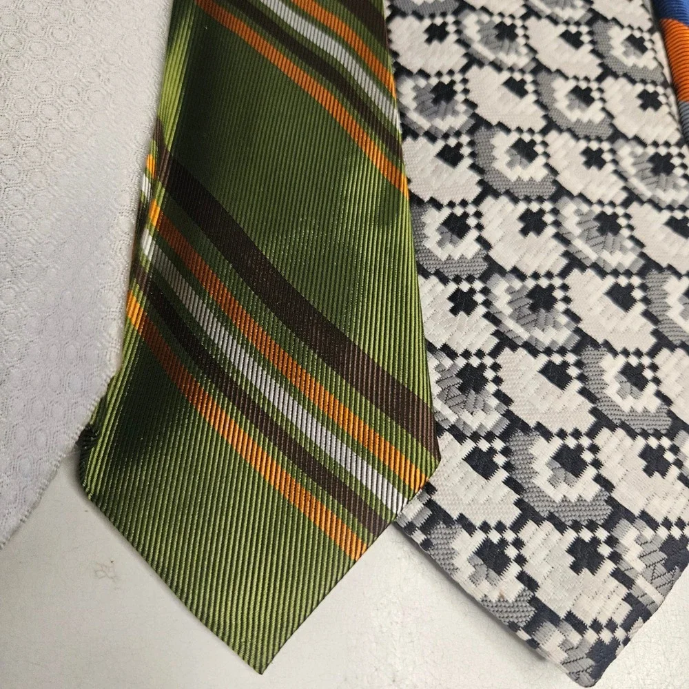 Vintage Mens Necktie Lot 5pc 70s Retro Stripes Geometric‎ Qiana Silk Cuzzens